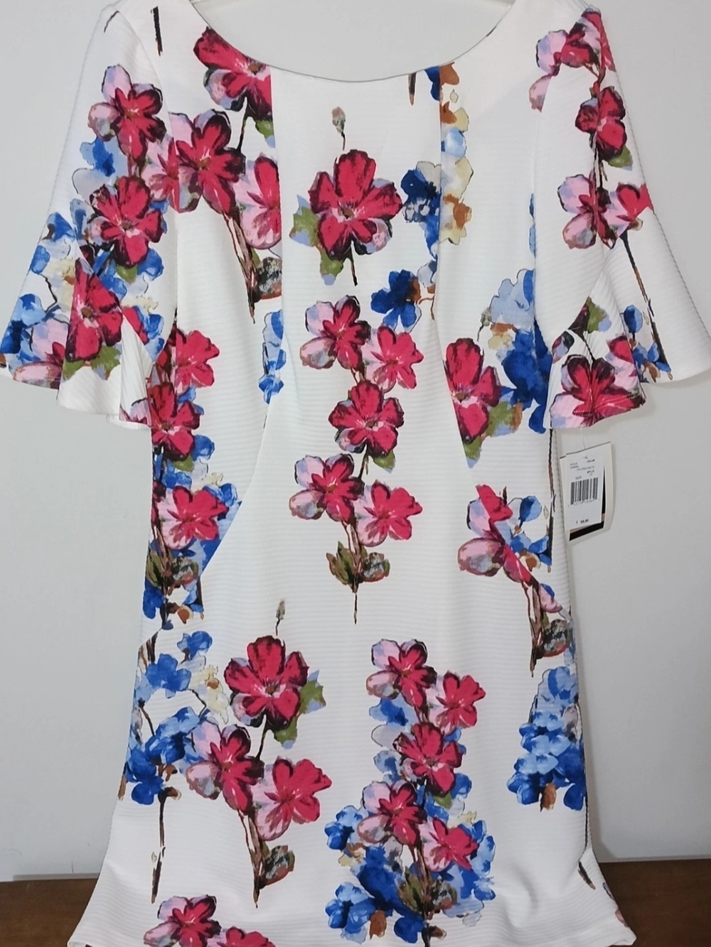 Julian Taylor White Mini Dress with Pink & Blue Floral Print